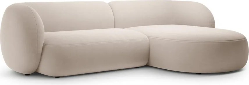 Bézs bársony sarokkanapé (jobb oldali-heverő résszel) Kate – Micadoni