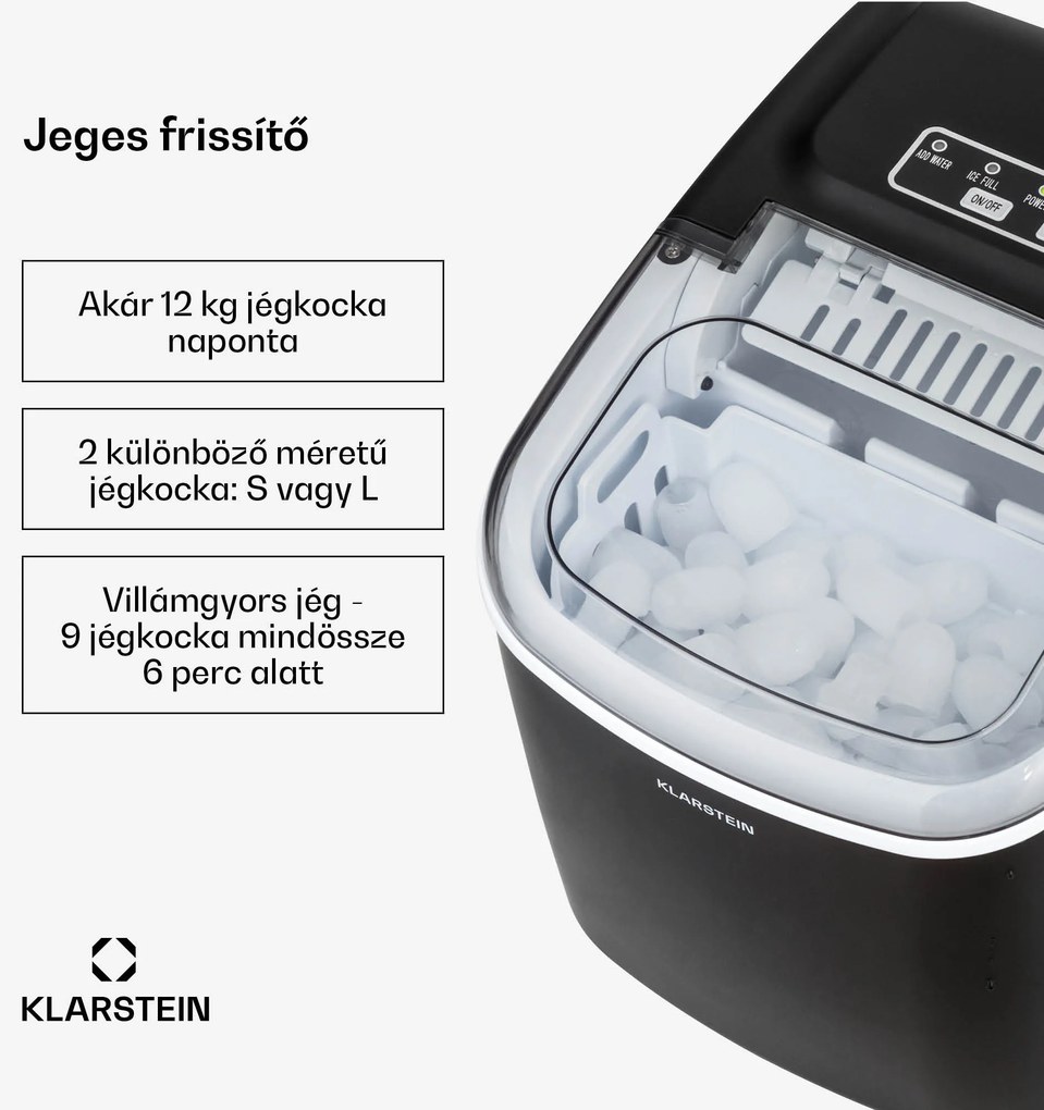 Klarstein Caldwell jégkockakészítő gép Bulleteis 12 kg/24 óra, víztartály: 1,3 l