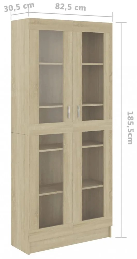 sonoma tölgy színű szerelt fa vitrinszekrény 82,5x30,5x185,5 cm