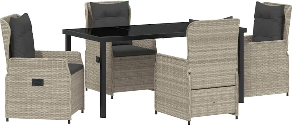 vidaXL Kert étkező szett 5 pcs Világosszürke polirattan