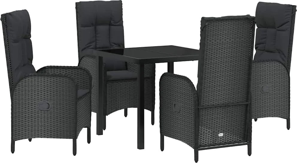 vidaXL Kert étkező szett párnával 5 pcs Fekete polirattan