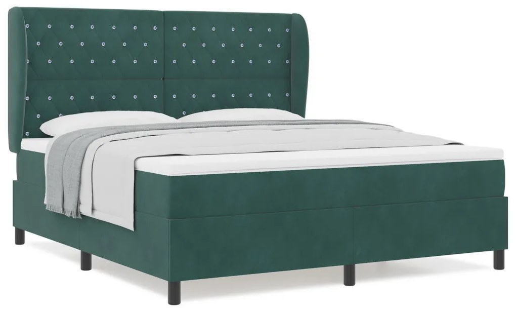 Box Spring Ágy matraccal sötét zöld, 180x200 cm, bársony