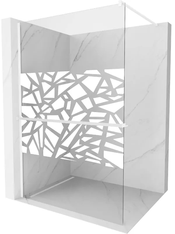 Mexen Kioto+, Walk-In zuhanyparaván polccal és akasztóval 80 x 200 cm, 8 mm átlátszó üveg fehér mintás, fehér profil, 800-080-121-20-85