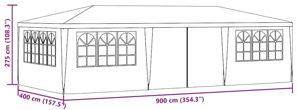 fehér rendezvénysátor oldalfalakkal 4 x 9 m 90 g/m²