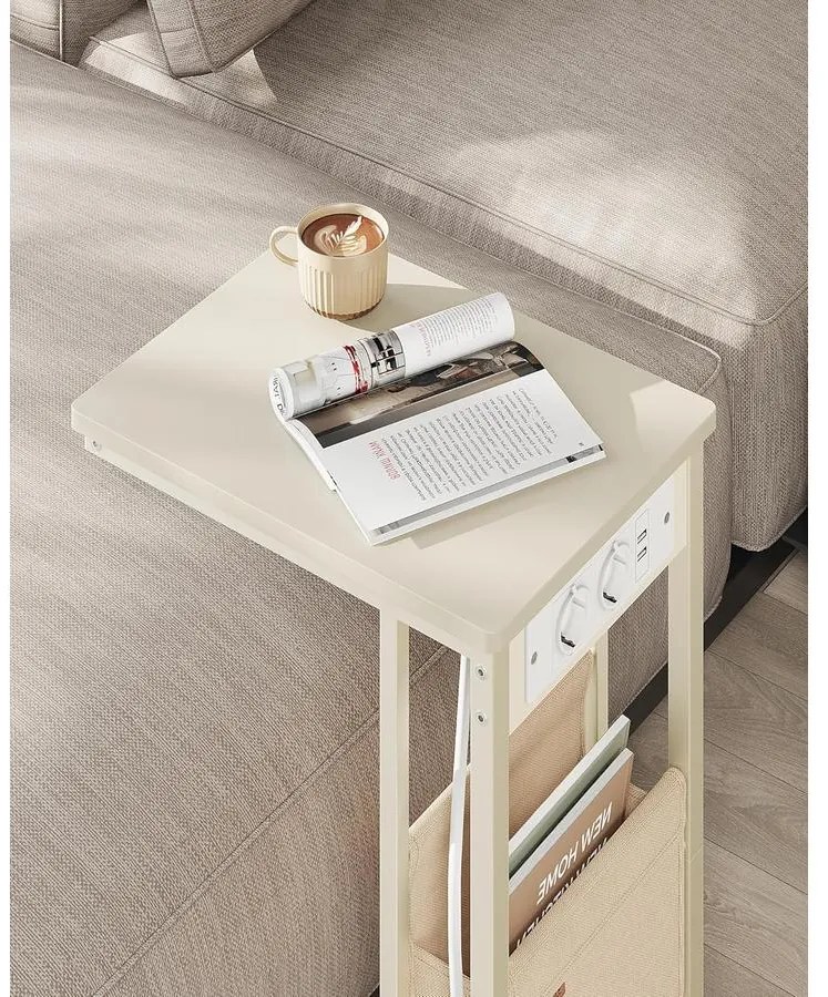 Oldalasztal, éjjeliszekrény beépített elosztóval krémfehér színben