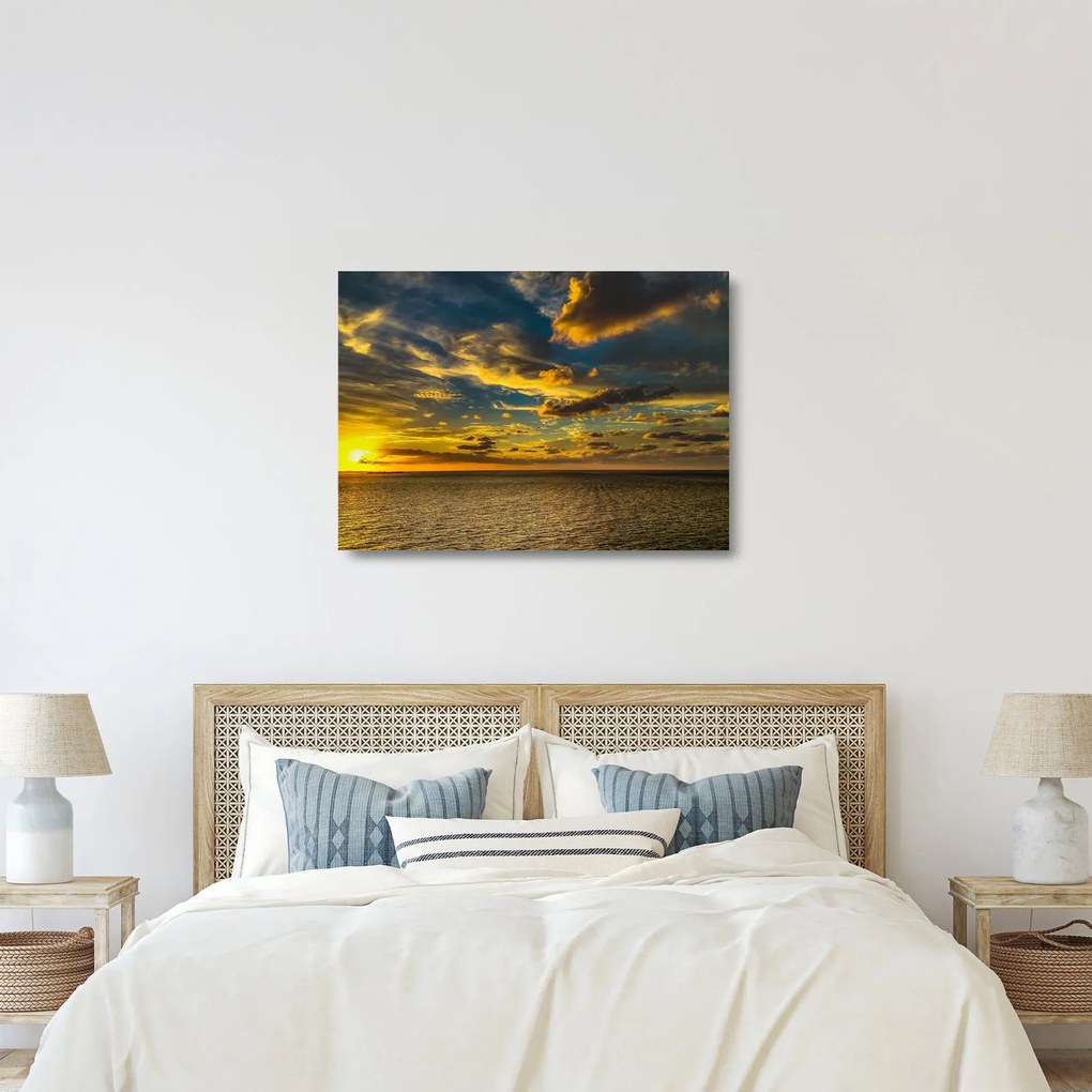 Üvegkép - Naplemente a tengeren (70x50 cm)