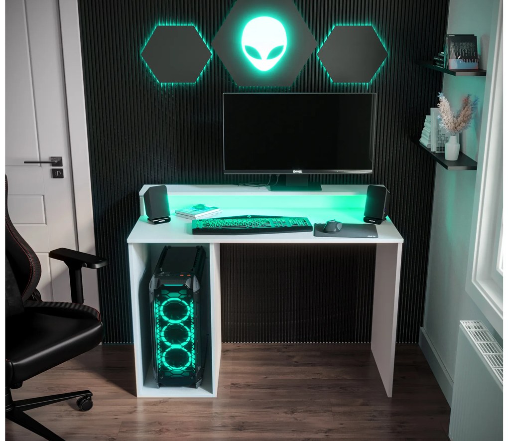 Sarok Gamer PC asztal Garrick 2 (biely) (LED RGB világítással). Akció -6%. 1064136