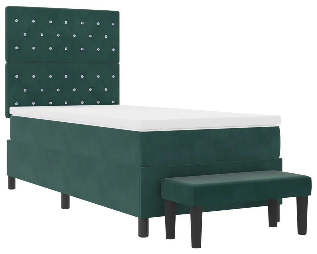 Boxspring ágy matraccal és paddal, sötétzöld, 90x200 cm, bársony