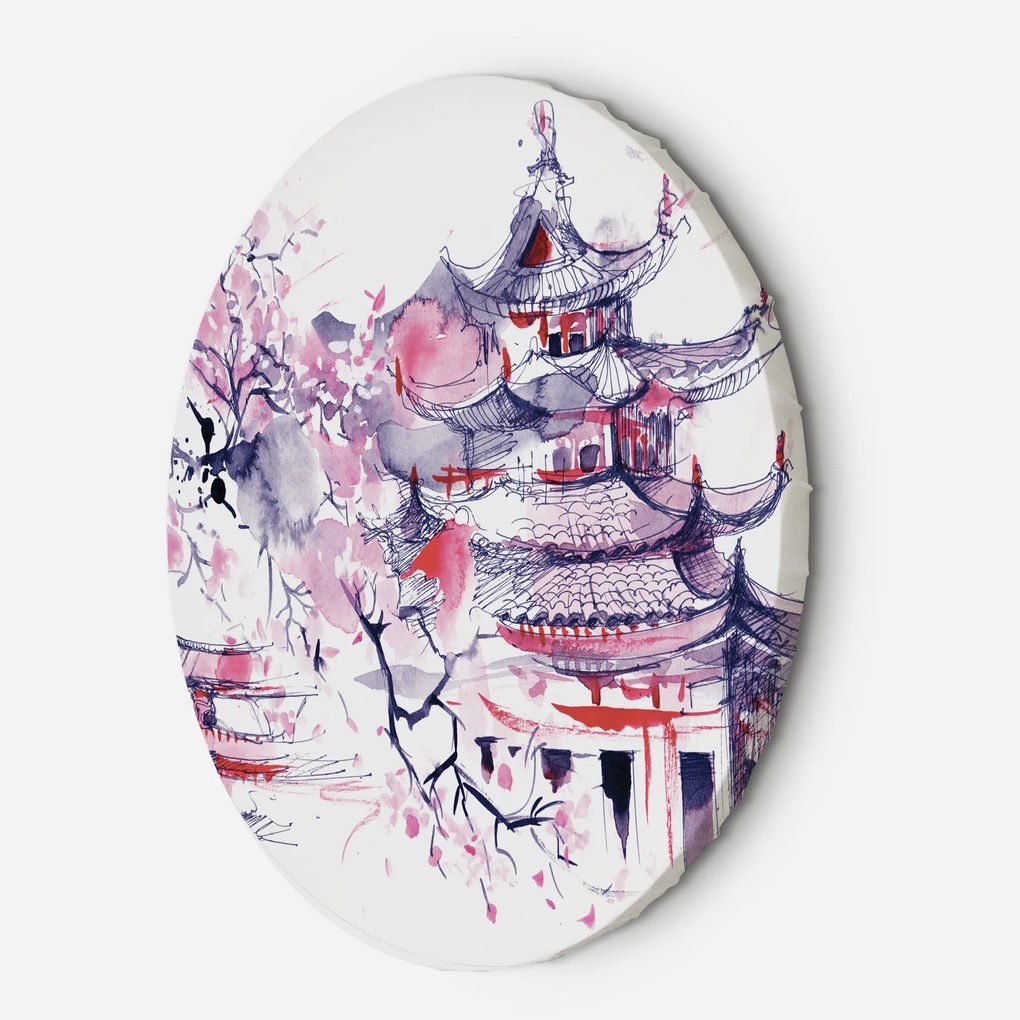 Gario Kerek vászonkép Japán pagoda és cseresznyevirág Méret: 40 x 40 cm