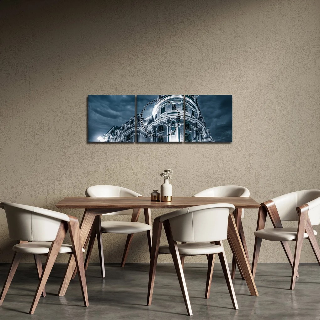 Építészet a sötétben képe (órával) (90x30 cm)