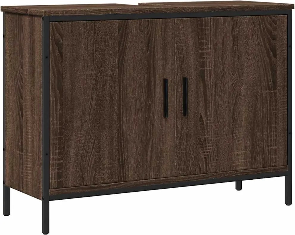vidaXL barna tölgy szerelt fa fürdőszobai mosdószekrény 80x30x60 cm