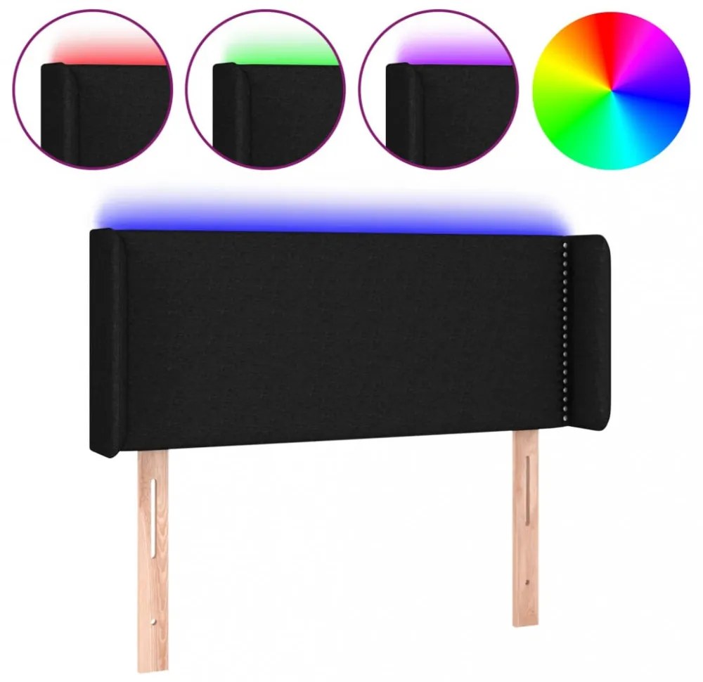 fekete szövet LED-es fejtámla 103 x 16 x 78/88 cm