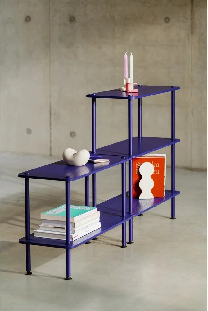 Kék polcos állvány tölgyfa dekorral 80x127x35 cm Teidi – noo.ma