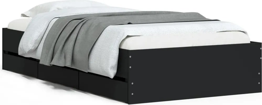vidaXL fekete szerelt fa ágykeret fiókokkal 75x190 cm
