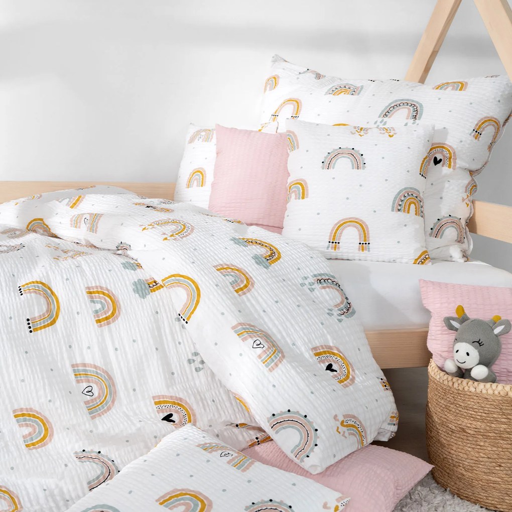 Goldea gyermek krepp ágyneműhuzat - festett szivárványok 140 x 200 és 70 x 90 cm
