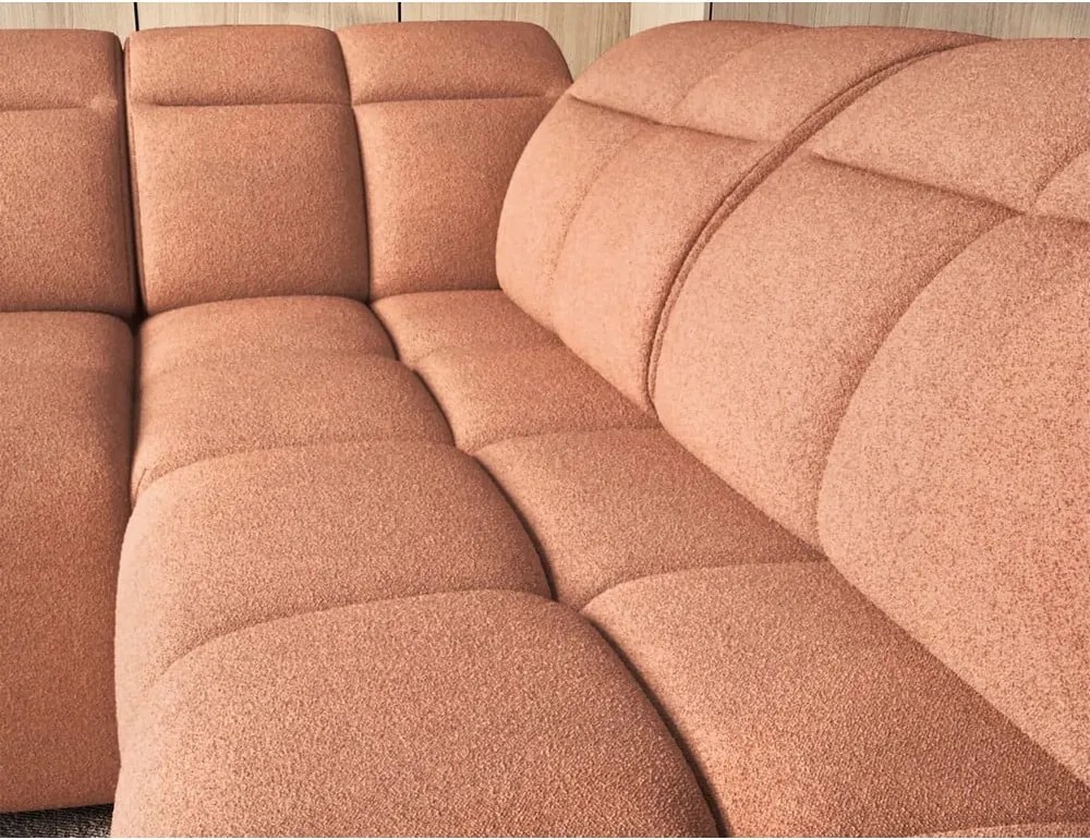 Lazacszínű buklé kinyitható-tárolóhelyes sarokkanapé (jobb oldali-L alakú) Falconn – ELTAP