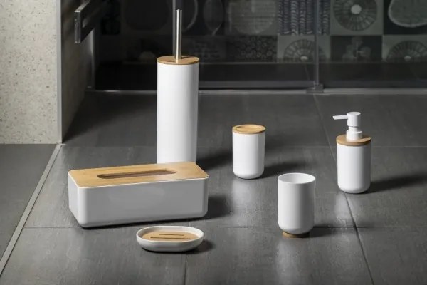 Aqualine - Szabadon álló WC kefe fehér/bambusz