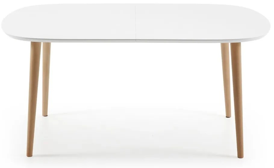 Fehér bővíthető étkezőasztal fehér asztallappal 100x160 cm Oqui – Kave Home