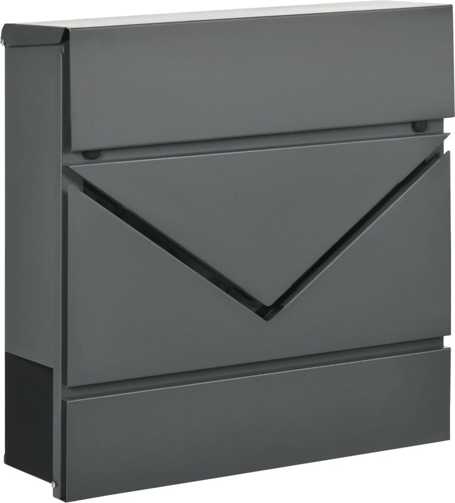 HOMCOM Falra Szerelhető Postaláda Zárral, Fedéllel, Horganyzott Acélból, Kültéri Használatra, 37 x 10,5 x 37 cm, Sötétszürke | Aosom
