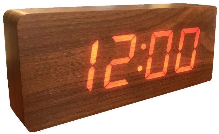 Óriás Dizájn Fa hatású LED Óra Ébresztőóra 21 Cm Óra Ébresztés Taps Hőmérő Funkciókkal