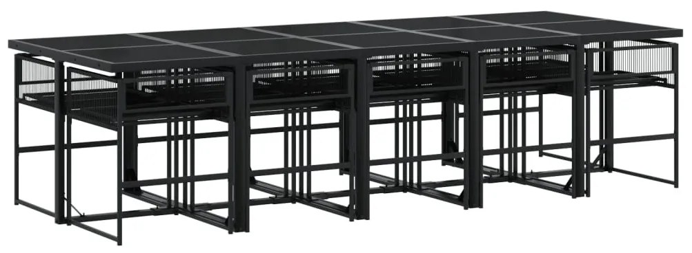 11 részes fekete polyrattan kerti étkezőgarnitúra