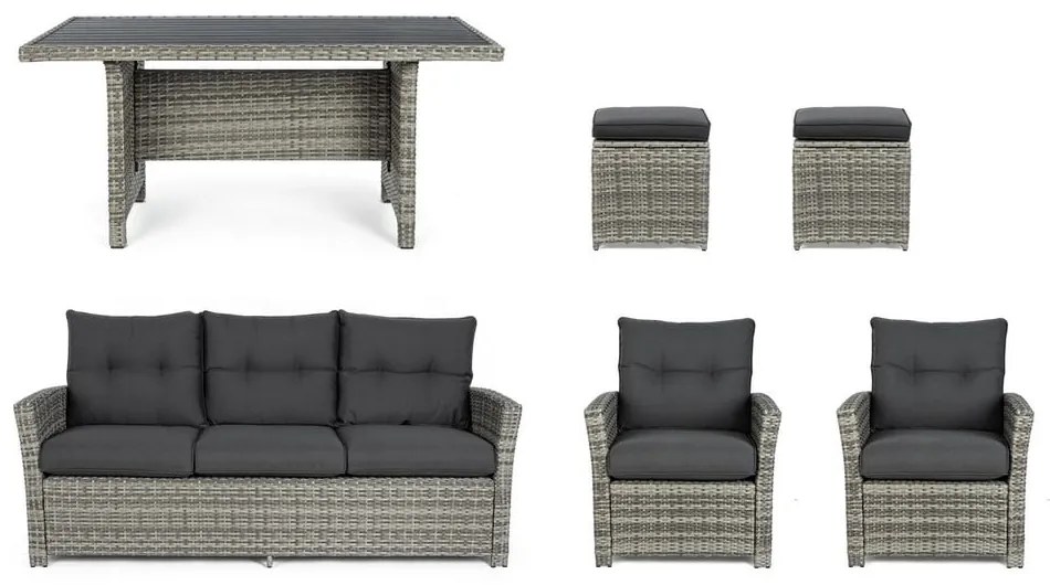 Szürke műrattan hatszemélyes kerti lounge szett Ariel – Bizzotto