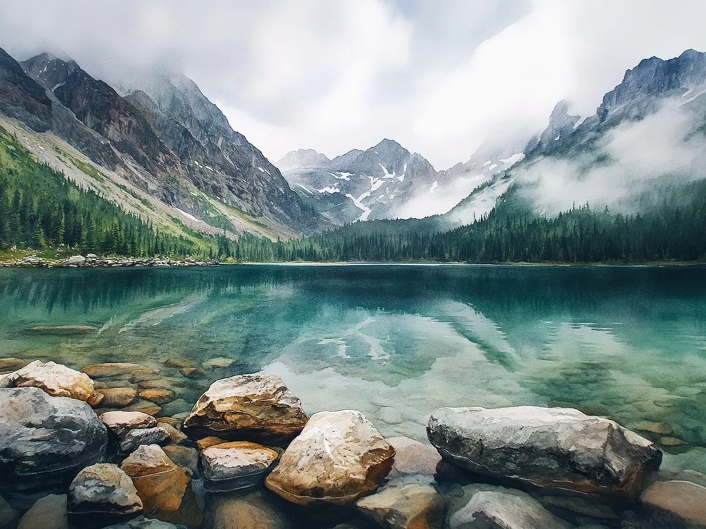 Vászonkép Canvas Hegyi Tó Türkiz Víz Tátra Köd 100 x 75