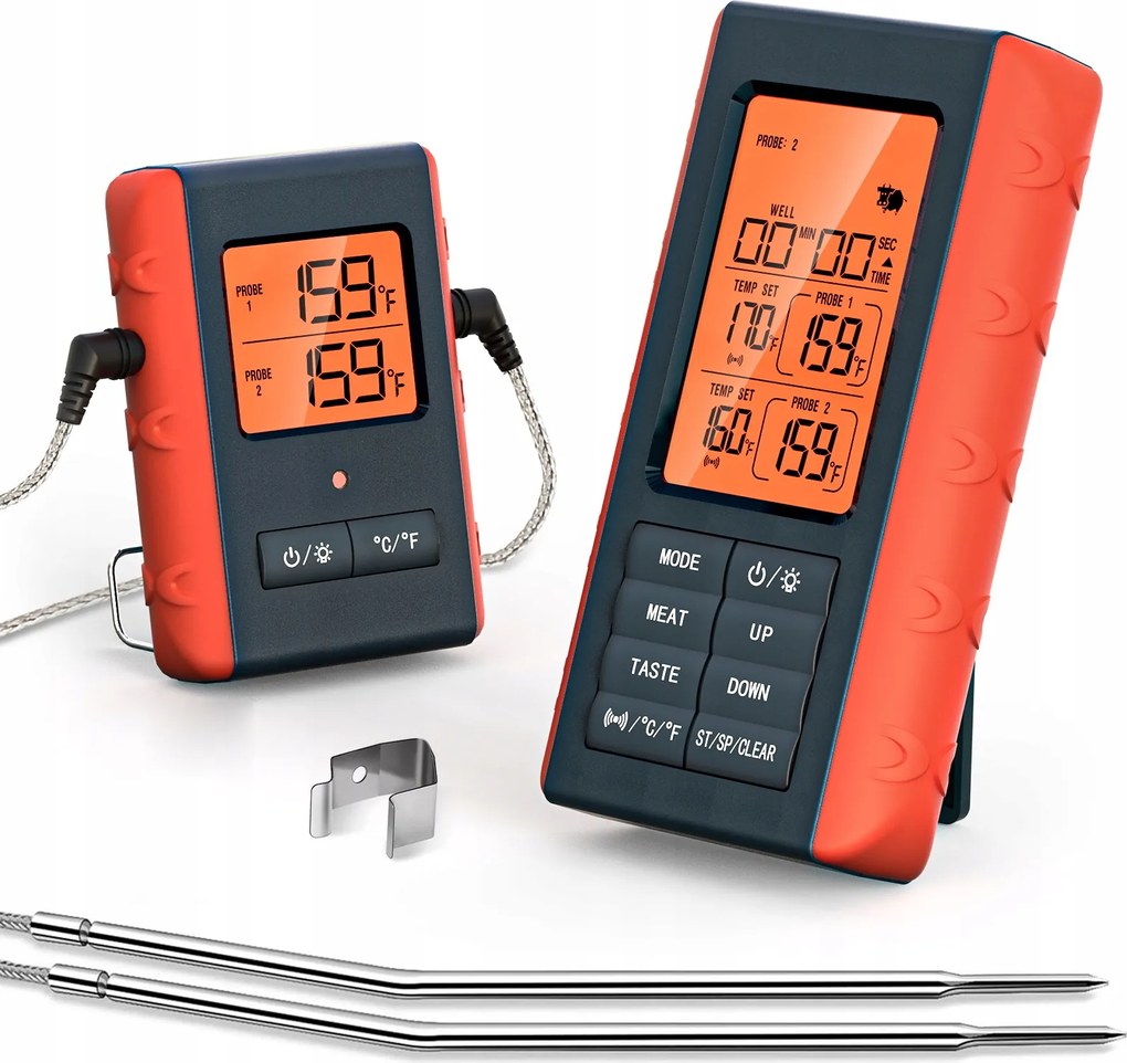Konyhai hőmérő Vezeték nélküli 2 Szonda Grill Füstölő