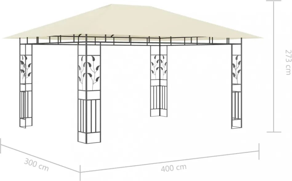 krémszínű pavilon szúnyoghálóval 4 x 3 x 2,73 m 180 g/m²