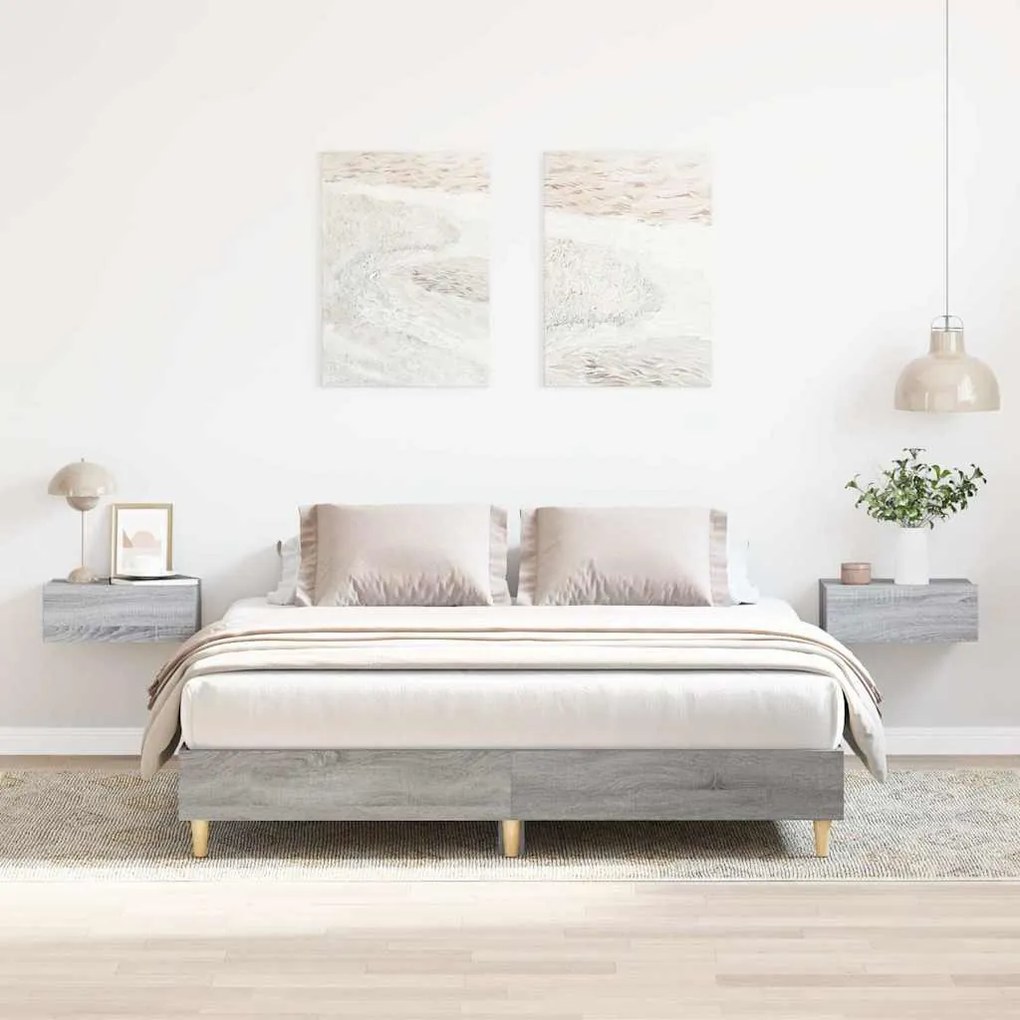 sonoma tölgyszínű szerelt fa ágykeret matrac nélkül 150x200 cm