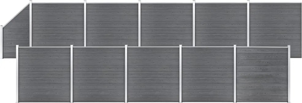 vidaXL 10 négyszögletes és 1 ferde szürke WPC kerítéselem 1830x186 cm