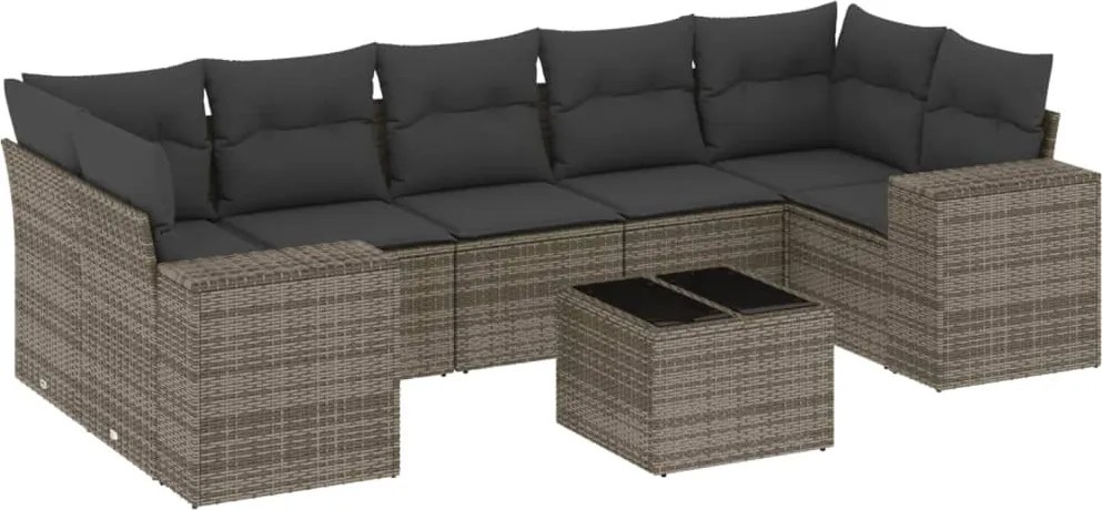 vidaXL 8 részes szürke polyrattan kerti ülőgarnitúra párnákkal