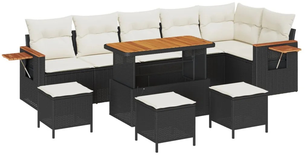 Kerti Kanapé Szett 10 pcs Fekete és krémszínű 110 x 55 x 71 cm