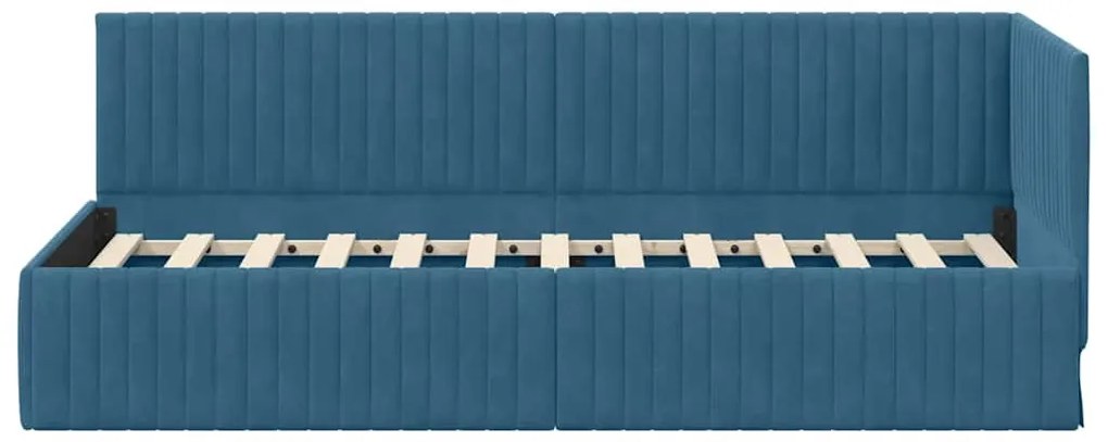 Sarokágy keret fejtámlával Kék 80 x 200 cm Bársony