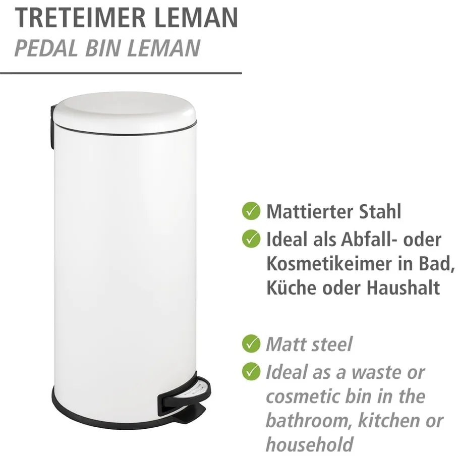 Fehér acél pedálos szemetes 30 l Leman – Wenko
