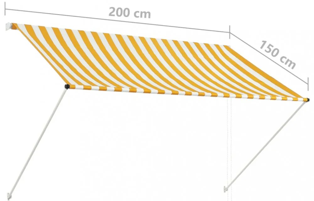 feltekerhető sárga és fehér napellenző 200 x 150 cm