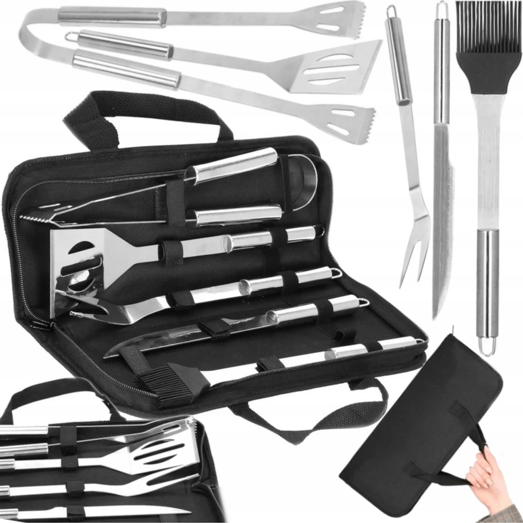 Grillező Szett 5 Db Acél Szerszám Grill Kiegészítők Tok XL