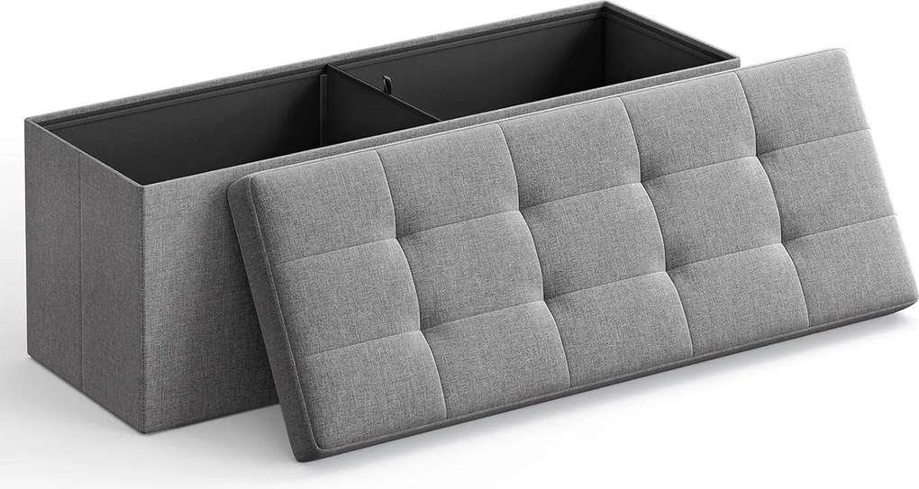 Puff 110x38x38 cm, tároló ottomán pad, 120 L, sötétszürke