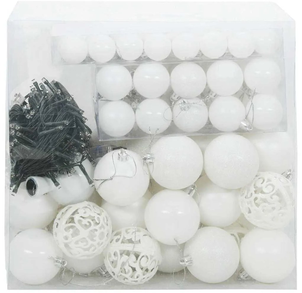 Karácsonyi Díszgömb Készlet 300 LED-del 120 pcs Fehér Műanyag