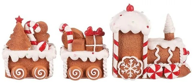 Karácsonyi dekoráció Mézeskalács vonat kétkocsival, polirezín