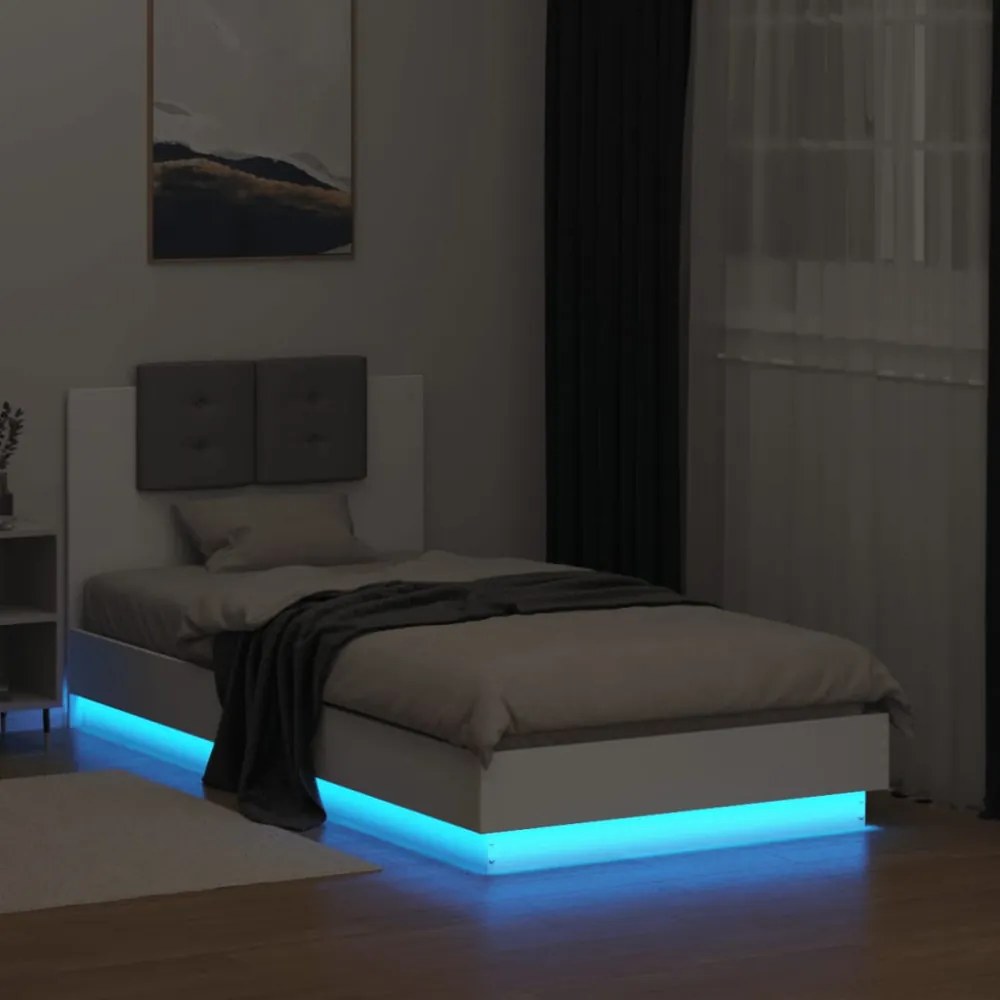 fehér ágykeret fejtámlával és LED-világítással 75 x 190 cm