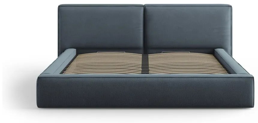Sötétkék kárpitozott franciaágy tárolóhellyel, ágyráccsal 160x200 cm Arendal – Cosmopolitan Design