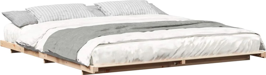 vidaXL Földi ágykeret Barna 200 x 200 cm Tömör fenyőfa