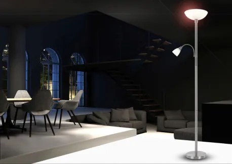 Globo 58931LED Állólámpa fém matt króm, szatén üveg búrákkal. Schalter, ø: 300, H:1780, tartozék: E27 LED 9W 230V 700lm, 3000K, E14 LED 3W 230V 200lm, 3000K