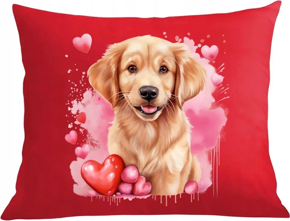 Párna párnahuzat Valentin napi ajándék Golden Retriever kutya