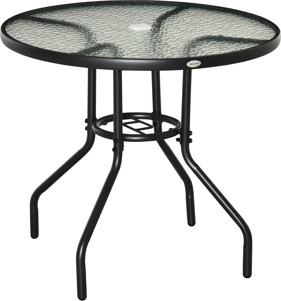 Outsunny Kerti Asztal Terasz Oldal Asztal Kültéri Bútor Erkély Asztal Bistro Asztal Napernyő Nyílással Edzett Üveg + Fém Fekete Ø80 x 72 cm | Aosom
