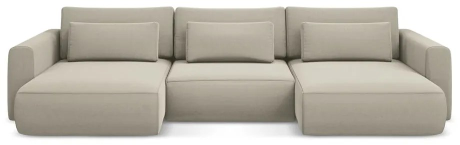 Bézs bársony kinyitható-tárolóhelyes (U alakú) sarokkanapé Kapua – Makamii