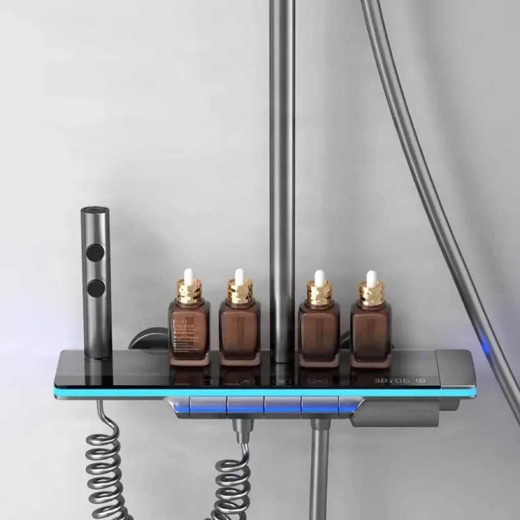 Zuhanyrendszer ELITE EDITION BSE1307 LED-világítással, masszázsfúvókákkal és vízeséskifolyóval, több színváltozatban — Gunmetal szürke