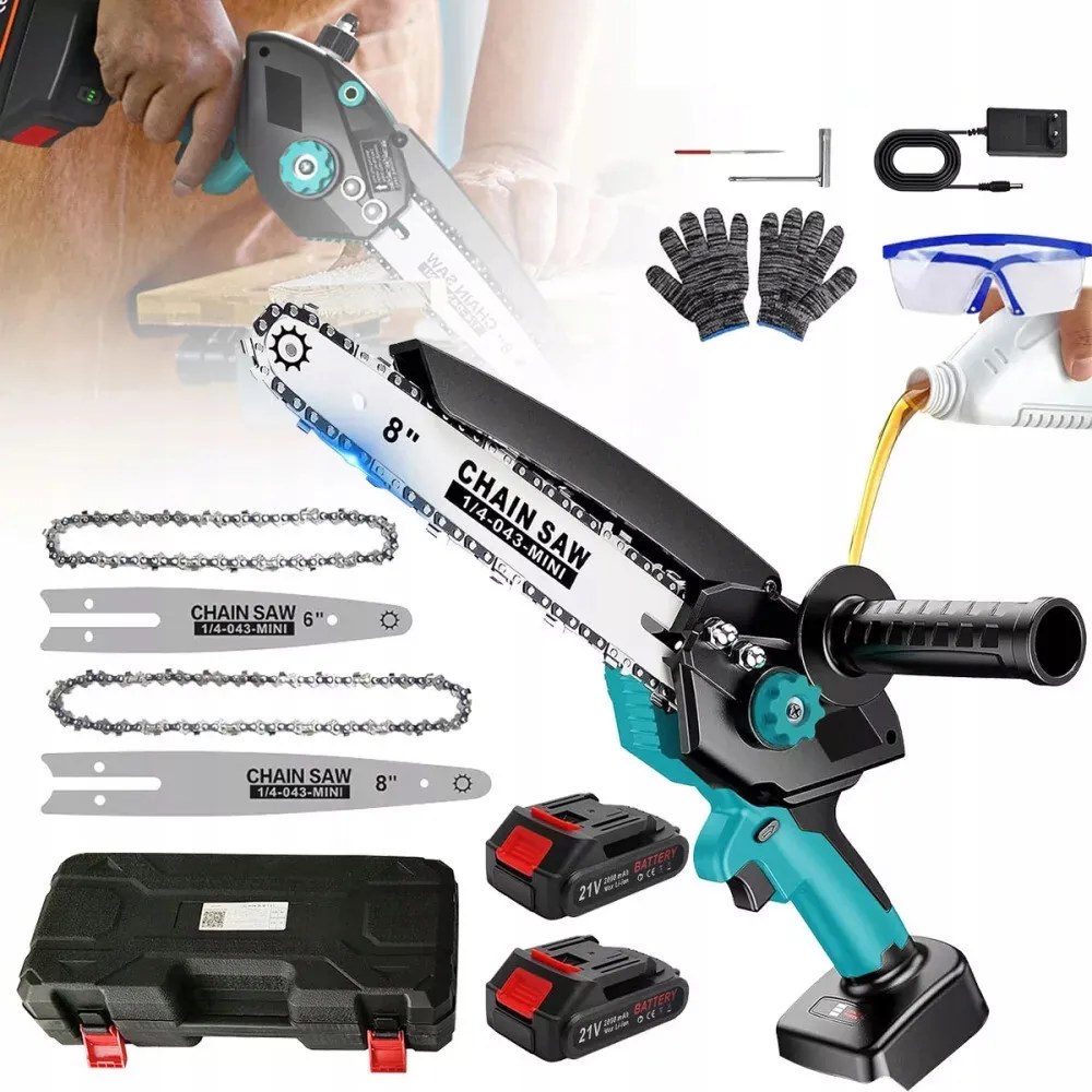 Akkumulátoros Láncfűrész 8"+6" Szénkefe Nélküli Kézi Ágfűrész