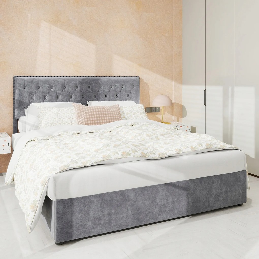 Kárpitozott ágy Gyerek franciaágy 160x200 hidraulikus szürke